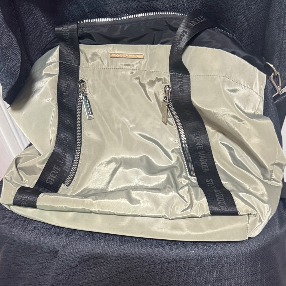 Steve Madden Cream Duffel Bag with Black Straps